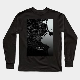 Dublin Ireland City Map dark Long Sleeve T-Shirt